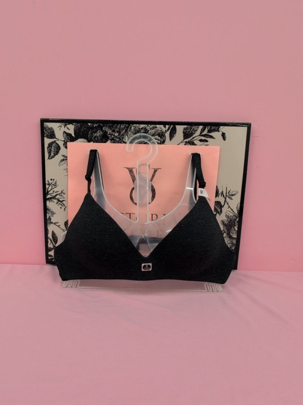 Victoria Secret Cotton Logo Hardware Lightly Lined T Shirt Bra 32B Heather Black